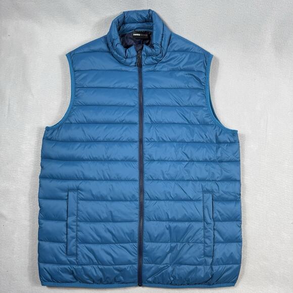 SwissTech Men Puffer Vest L Blue Lightweight Packable Quilted Insulated Gorpcore - Picture 1 of 12